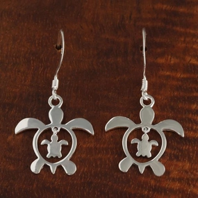 Sterling Silver Honu (Hawaiian Turtle) in Honu Hook Earrings
