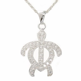Sterling Silver Honu (Hawaiian Turtle) with CZ Pendant (Chain Sold Separately)