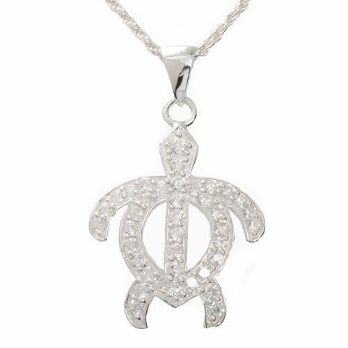 Sterling Silver Honu (Hawaiian Turtle) with CZ Pendant (Chain Sold Separately)