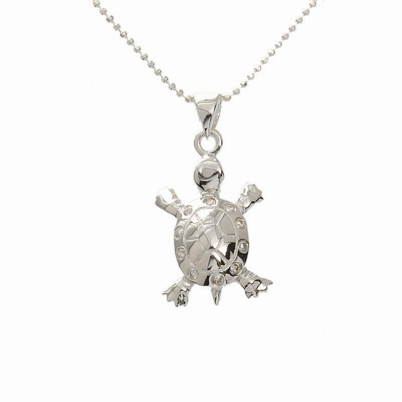 Sterling Silver Honu (Hawaiian Turtle) with CZ Pendant (Chain Sold Separately)