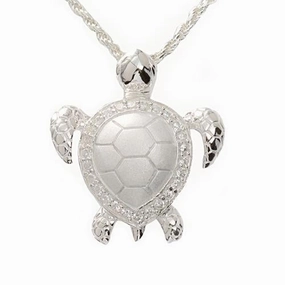 Sterling Silver Honu (Hawaiian Turtle) with CZ Pendant (Chain Sold Separately)