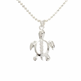 Sterling Silver Honu (Hawaiian Turtle) with CZ Pendant (Chain Sold Separately)