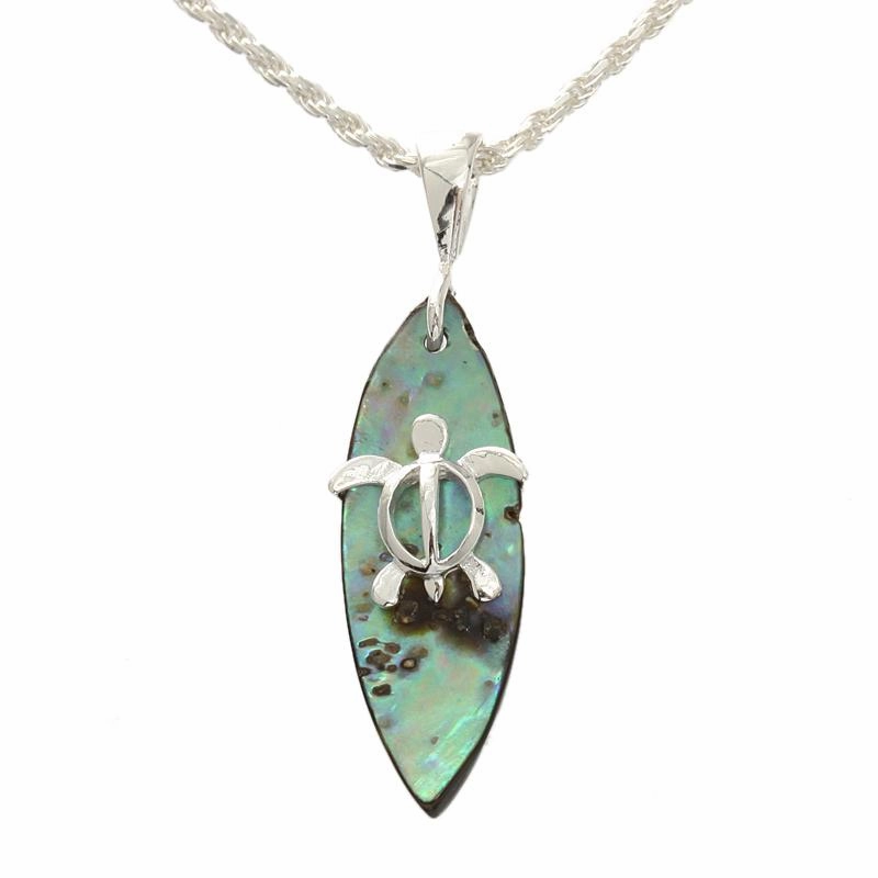 Sterling Silver Honu (Turtle) and Abalone Shell Surfboard Pendant (Chain Sold Separately)