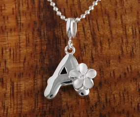 Sterling Silver Initial with Plumeria Pendant (Chain Sold Separately)