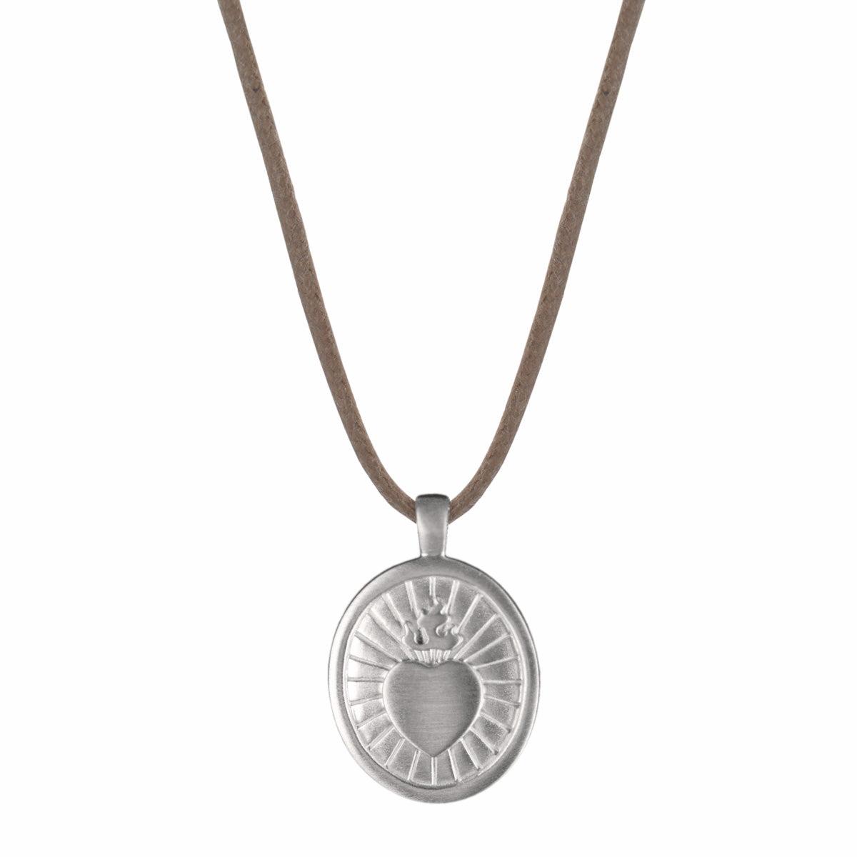 Sterling Silver Large Heart with Flames Pendant on Natural Cord
