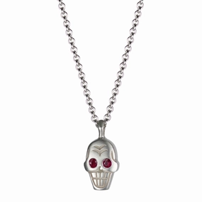 Sterling Silver Large Skull Pendant with Ruby Eyes