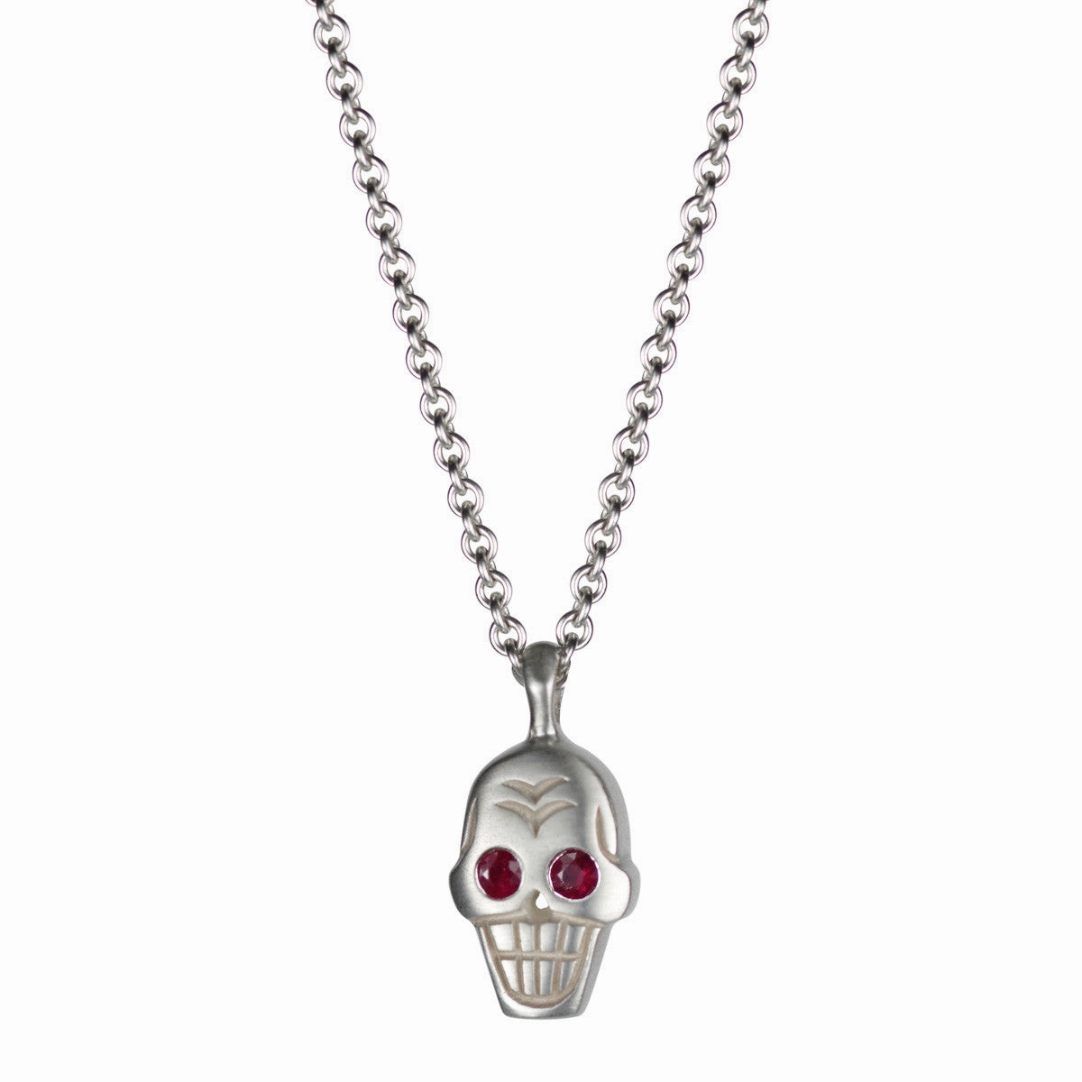 Sterling Silver Large Skull Pendant with Ruby Eyes