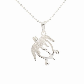 Sterling Silver Left Side Honu (Hawaiian Turtle) with CZ Pendant (Chain Sold Separately)