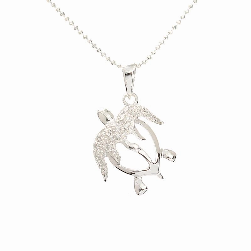 Sterling Silver Left Side Honu (Hawaiian Turtle) with CZ Pendant (Chain Sold Separately)