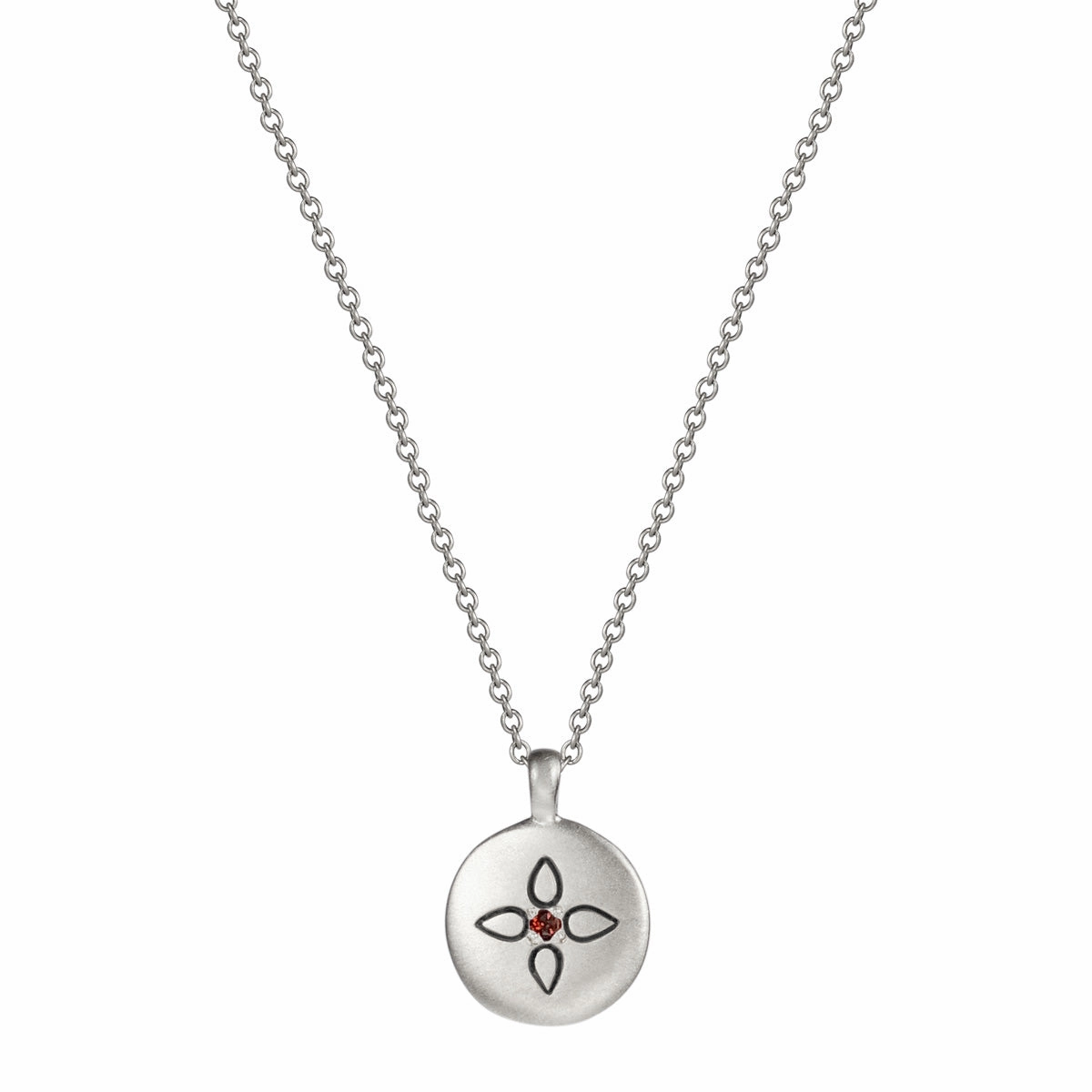 Sterling Silver Lotus Mandala Pendant with Garnet