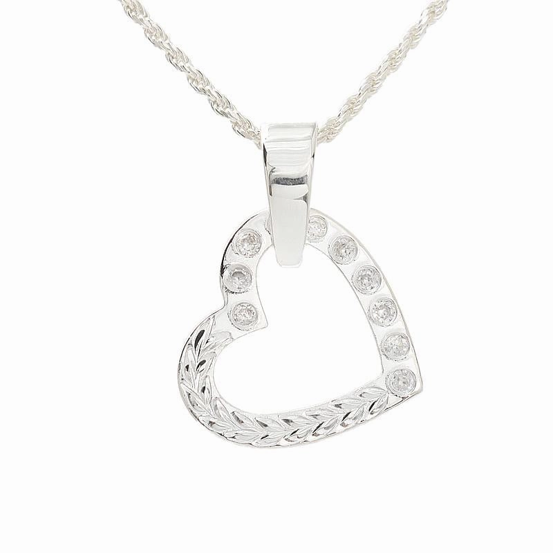 Sterling Silver Maile Leaf Heart with CZ Pendant (Chain Sold Separately)