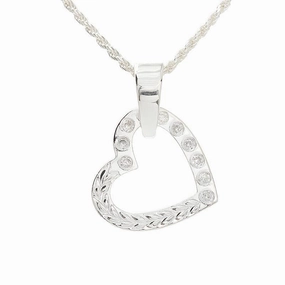 Sterling Silver Maile Leaf Heart with CZ Pendant (Chain Sold Separately)