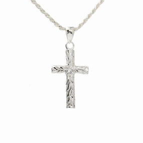 Sterling Silver Maile Leaf Oval Cross Pendant (Chain Sold Separately)