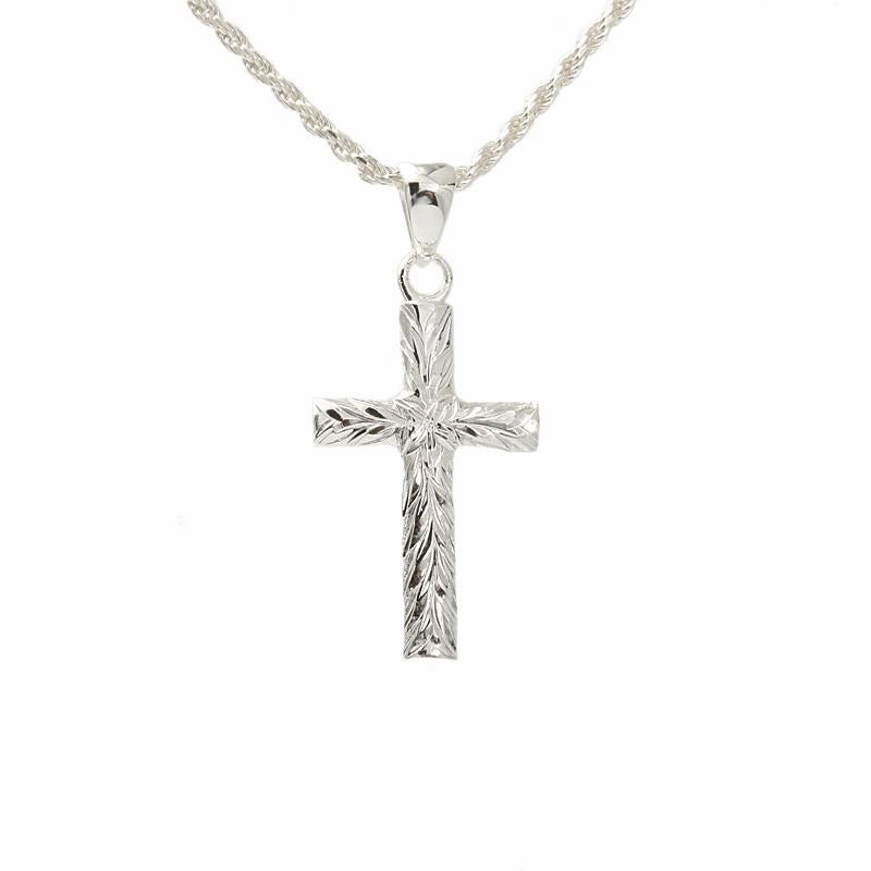 Sterling Silver Maile Leaf Oval Cross Pendant (Chain Sold Separately)