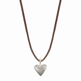 Sterling Silver Medium Heart Pendant on Natural Cord