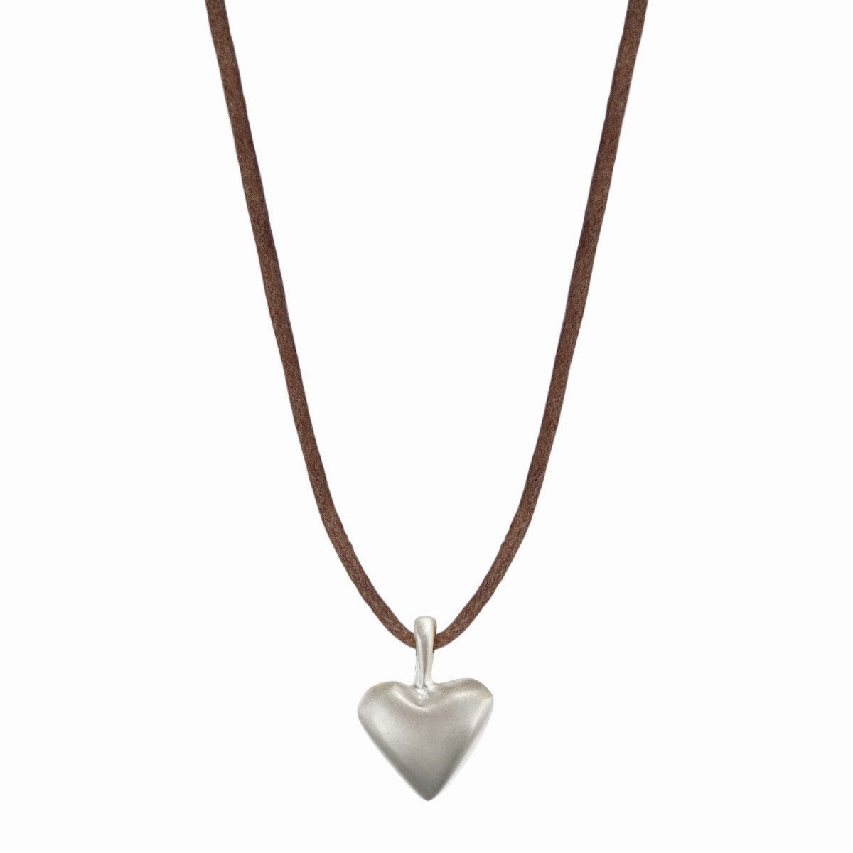 Sterling Silver Medium Heart Pendant on Natural Cord