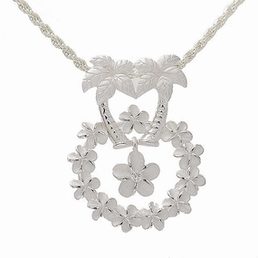 Sterling Silver Palm Tree and Plumeria Lei with CZ Pendant (Chain Sold Separately)