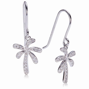 Sterling Silver Palm Tree Pave CZ Hook Earrings