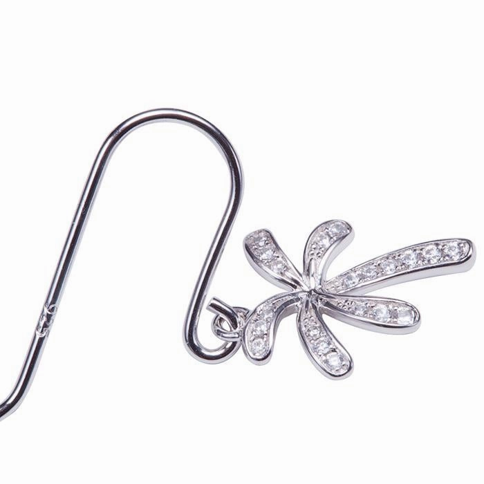 Sterling Silver Palm Tree Pave CZ Hook Earrings