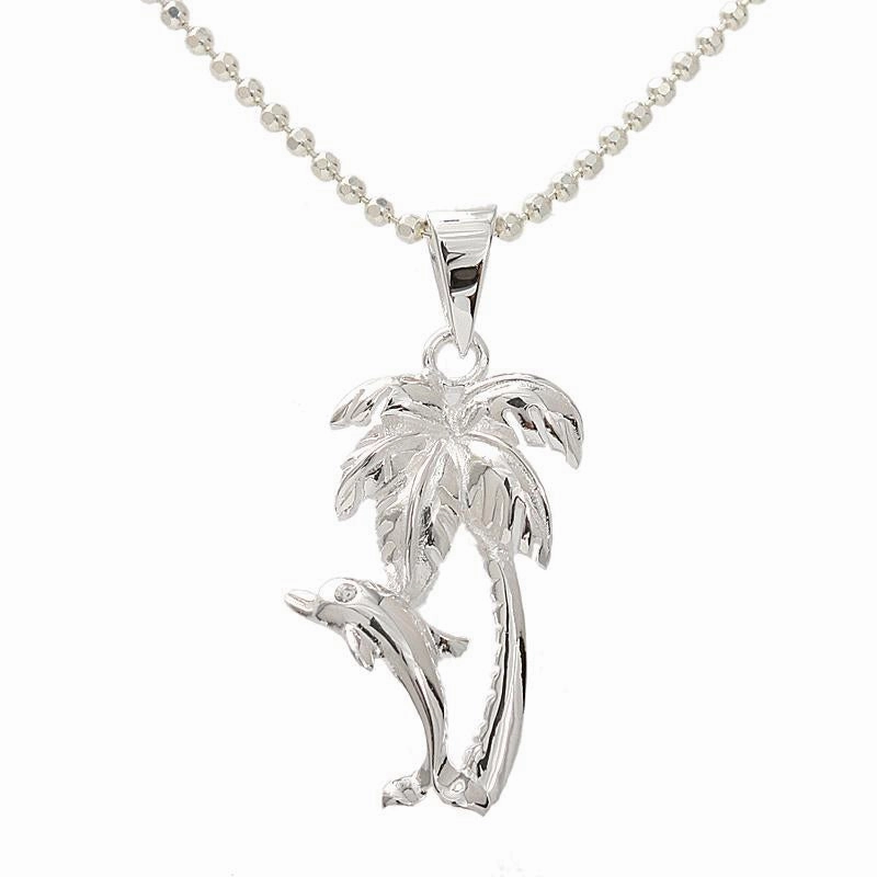 Sterling Silver Palm Tree with Dolphin Pendant (Chain Sold Separately)