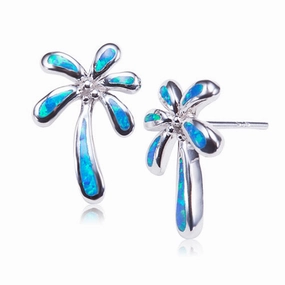 Sterling Silver Palm Tree with Opal Inlay Post Earrings