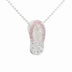 Sterling Silver Pink CZ Strap Hawaiian Scroll Slipper Pendant (Chain Sold Separately)