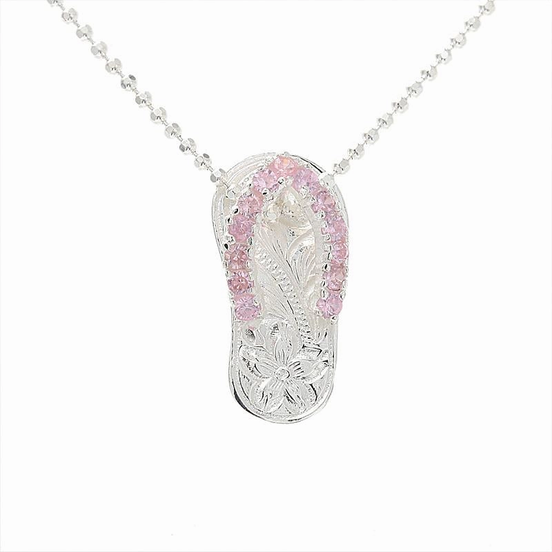 Sterling Silver Pink CZ Strap Hawaiian Scroll Slipper Pendant (Chain Sold Separately)