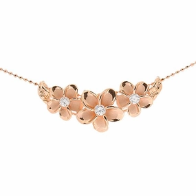 Sterling Silver Pink Gold Plated 3 Plumeria with CZ Slider Pendant (Chain Sold Separately)