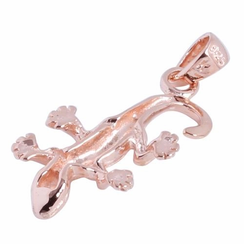 Sterling Silver Pink Gold Plated Gecko Pendant (Chain Sold Separately)