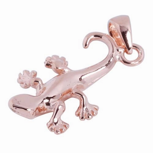Sterling Silver Pink Gold Plated Gecko Pendant (Chain Sold Separately)