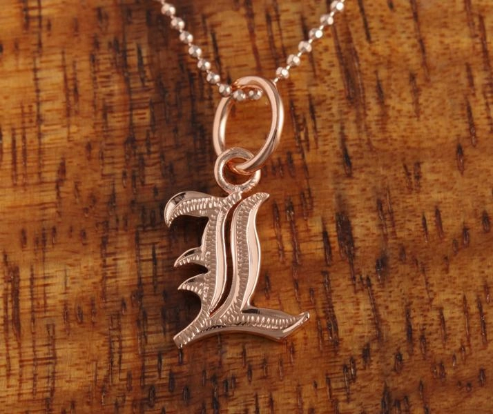 Sterling Silver Pink Gold Plated Old English Initial Pendant (Chain Sold Separately)