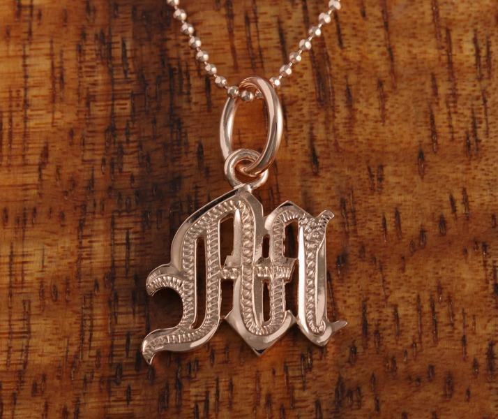Sterling Silver Pink Gold Plated Old English Initial Pendant (Chain Sold Separately)
