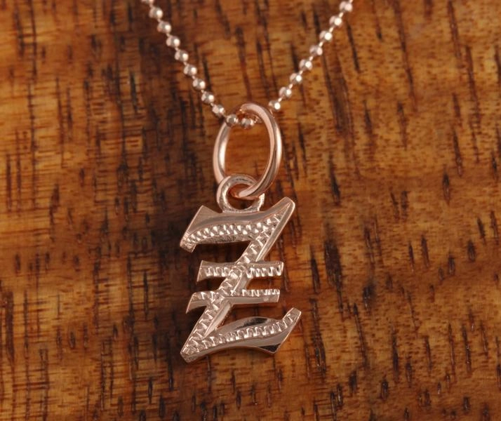 Sterling Silver Pink Gold Plated Old English Initial Pendant (Chain Sold Separately)