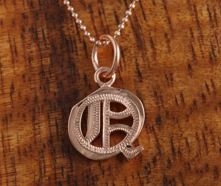 Sterling Silver Pink Gold Plated Old English Initial Pendant (Chain Sold Separately)
