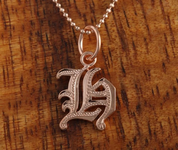 Sterling Silver Pink Gold Plated Old English Initial Pendant (Chain Sold Separately)