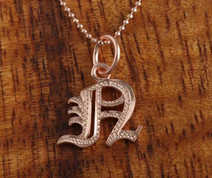 Sterling Silver Pink Gold Plated Old English Initial Pendant (Chain Sold Separately)