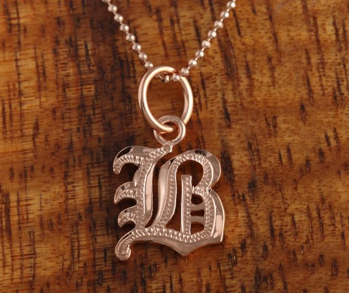 Sterling Silver Pink Gold Plated Old English Initial Pendant (Chain Sold Separately)