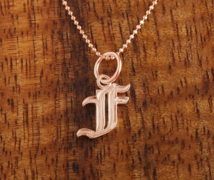 Sterling Silver Pink Gold Plated Old English Initial Pendant (Chain Sold Separately)