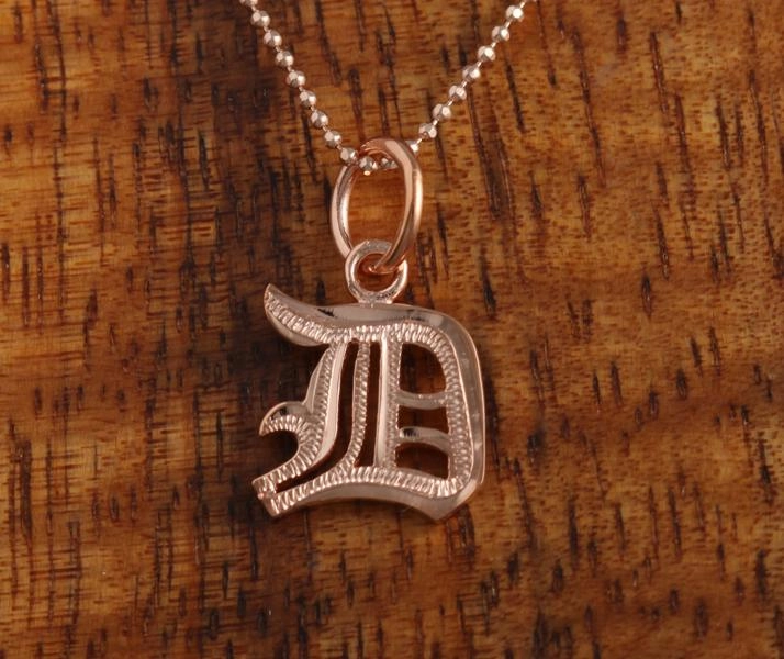 Sterling Silver Pink Gold Plated Old English Initial Pendant (Chain Sold Separately)