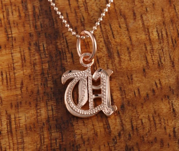 Sterling Silver Pink Gold Plated Old English Initial Pendant (Chain Sold Separately)