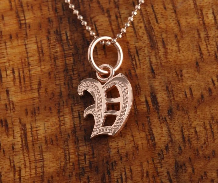 Sterling Silver Pink Gold Plated Old English Initial Pendant (Chain Sold Separately)