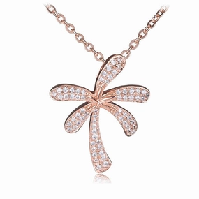 Sterling Silver Pink Gold Plated Palm Tree Pave CZ Pendant (Chain Sold Separately)