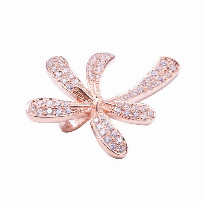 Sterling Silver Pink Gold Plated Palm Tree Pave CZ Pendant (Chain Sold Separately)