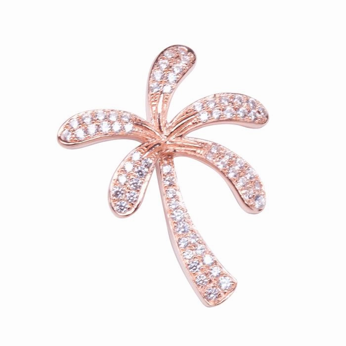 Sterling Silver Pink Gold Plated Palm Tree Pave CZ Pendant (Chain Sold Separately)