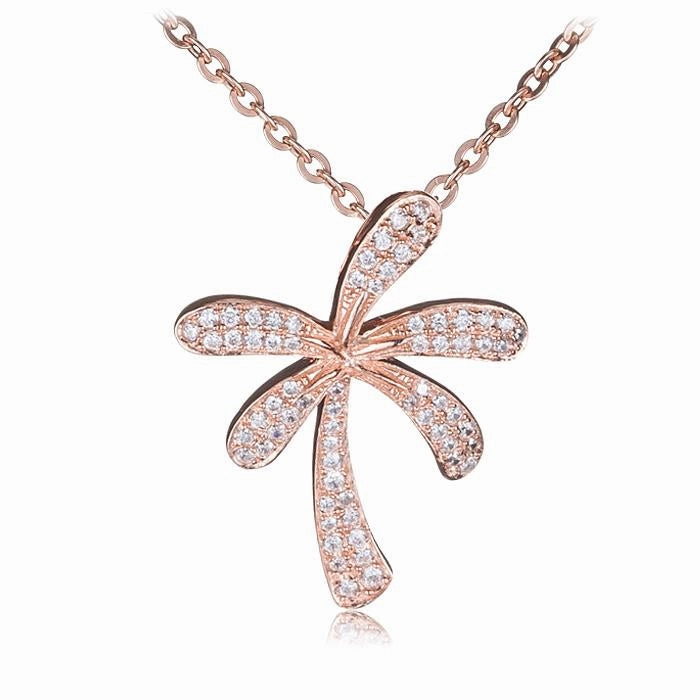 Sterling Silver Pink Gold Plated Palm Tree Pave CZ Pendant (Chain Sold Separately)