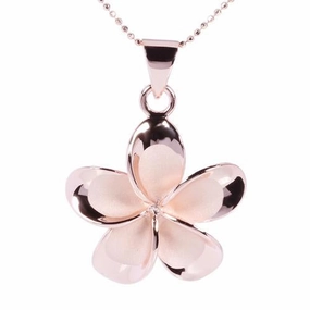 Sterling Silver Pink Gold Plated Plumeria Pendant (Chain Sold Separately)