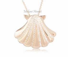 Sterling Silver Pink Gold Plated Shell Pave CZ Pendant (Chain Sold Separately)