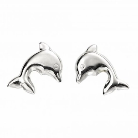 Sterling Silver Plain Dolphin Stud Earrings A2058
