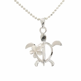 Sterling Silver Plumeria and Honu (Hawaiian Turtle) Pendant (Chain Sold Separately)