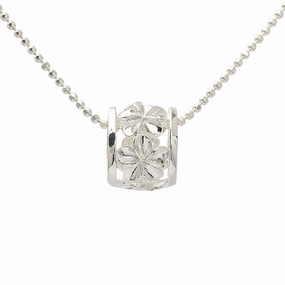 Sterling Silver Plumeria Barrel Pendant (Chain Sold Separately)